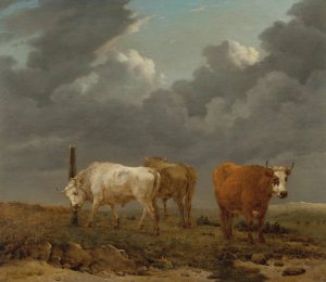 A landscape with cattle by Karel Dujardin Oil Painting
