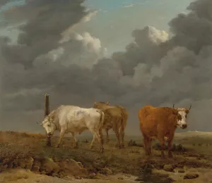 A landscape with cattle by Karel Dujardin Oil Painting