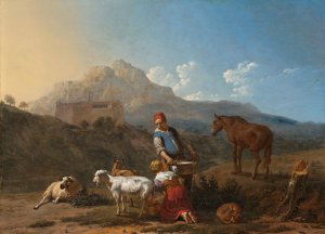 Italian Landscape with Girl Milking a Goat by Karel Dujardin Oil Painting