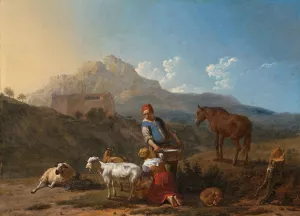 Italian Landscape with Girl Milking a Goat by Karel Dujardin Oil Painting
