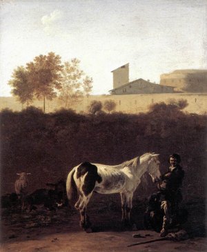 Italian Landscape with Herdsman and a Piebald Horse