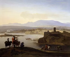 Italianate Landscape with Travellers on Horseback by Karel Dujardin Oil Painting
