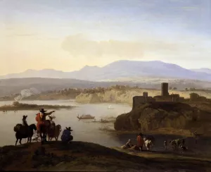 Italianate Landscape with Travellers on Horseback Oil painting by Karel Dujardin