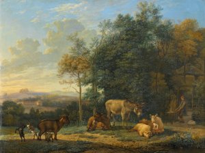 Landscape with Two Donkeys, Goats and Pigs by Karel Dujardin Oil Painting