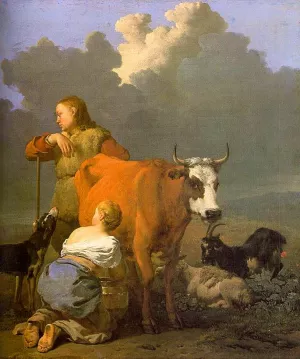 Woman Milking a Red Cow by Karel Dujardin - Oil Painting Reproduction