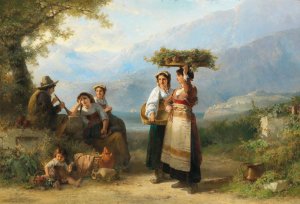 Grape Harvest in Tessin by Karel Frans Philippeau Oil Painting