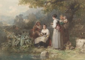 Groepje hengelende Italiaanse vrouwen by Karel Frans Philippeau Oil Painting