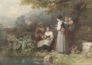 Groepje hengelende Italiaanse vrouwen Oil painting by Karel Frans Philippeau