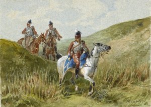 Drie Franse huzaren by Karel Frederik Bombled Oil Painting