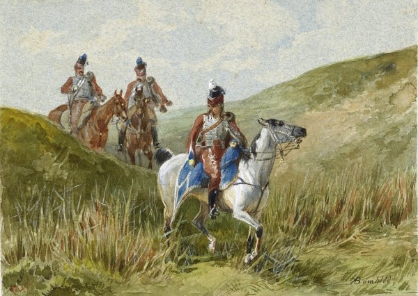 Drie Franse huzaren  by Karel Frederik Bombled - Hand-Painted Oil Painting Reproduction
