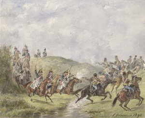 Franse dragonders en Oostenrijkse huzaren by Karel Frederik Bombled Oil Painting