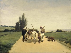 Rondtrekkende familie op een landweg by Karel Frederik Bombled Oil Painting