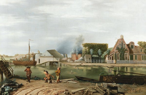 Children playing on the bank of a channel by Karel La Fargue - Hand-Painted Oil Painting Reproduction