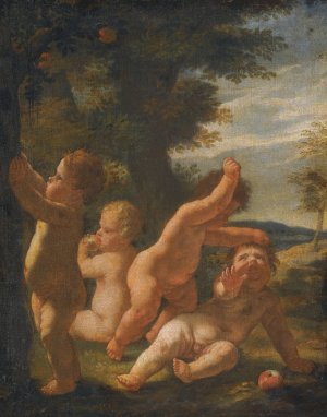 Four Putti Playing In A Landscape by Karel Skreta Oil Painting