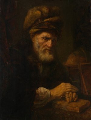 An Old Man in a Fur Cap by Karel Van Der Pluym Oil Painting