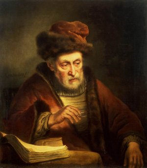 Old Man Holding a Pair of Spectacles by Karel Van Der Pluym Oil Painting