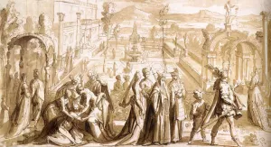 Oriane Endavours to Perform Feats of Magic in the Garden of Apolidon Oil painting by Karel Van Mander The Elder