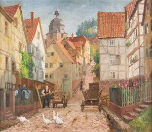 Alley in historic Marburg town by Karl Armbrust Oil Painting