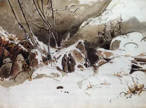 Alpine Pass in Winter with Monks by Karl Blechen Oil Painting