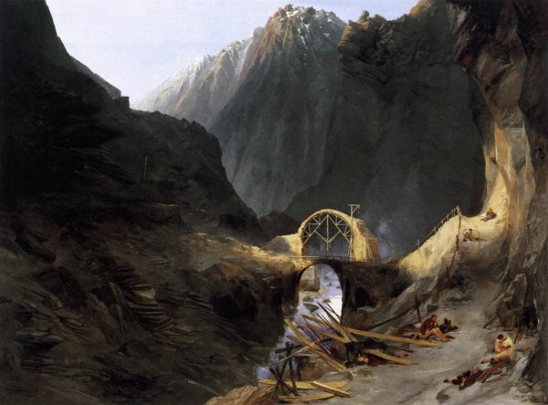 Main Product Photo of Building the Devil's Bridge Painting by Karl Blechen