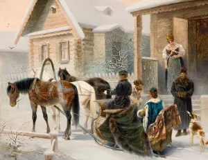 The Troika Arrives by Karl Bogdanovich Wenig Oil Painting