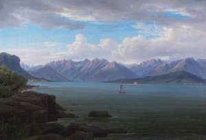 Kustenszene mit Segelboot by Karl Christian Sparmann Oil Painting