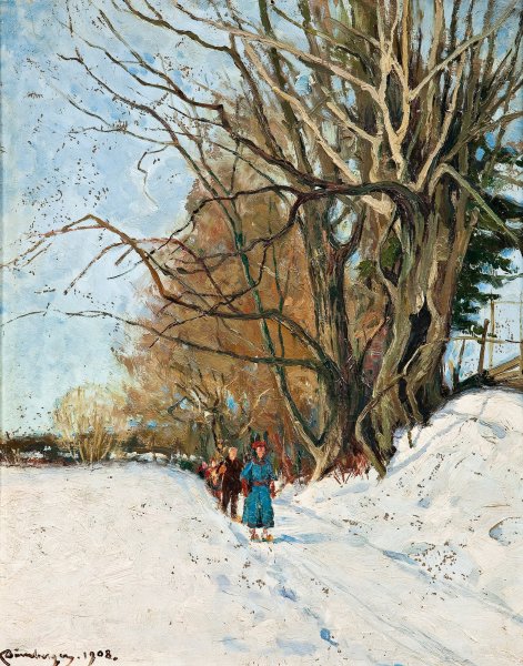Skiing by Karl Domberger - Hand-Painted Oil Painting Reproduction