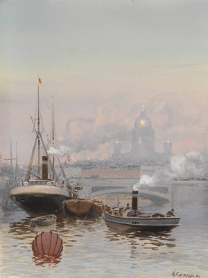 View Of Kazan Cathedral From The Neva by Karl Eduardovich Geftler Oil Painting