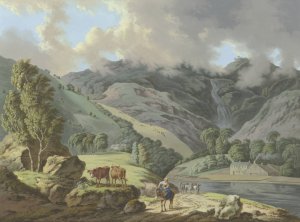 Berglandschaft mit einem Wasserfall und Fluschen im Vordergrund by Karl Franz Kraul Oil Painting