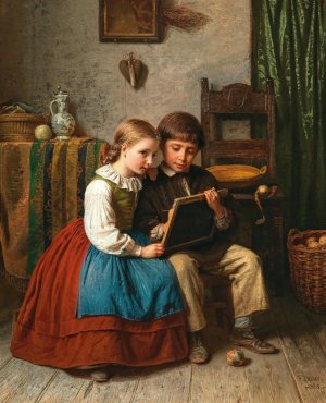 Kinder mit Schreibtafel by Karl Friedrich Boser Oil Painting