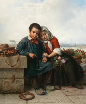 Two Siblings by Karl Friedrich Boser Oil Painting