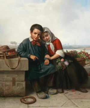 Two Siblings Oil painting by Karl Friedrich Boser