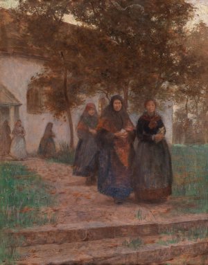 Beim Kirchgang by Karl Friedrich Gsur Oil Painting