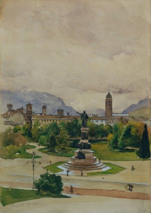 Danteplatz in Trient by Karl Friedrich Gsur Oil Painting