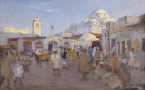 Strasenszene im Sonk von Tunis by Karl Friedrich Gsur Oil Painting