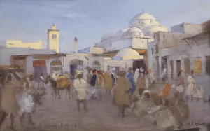 Strasenszene im Sonk von Tunis Oil painting by Karl Friedrich Gsur