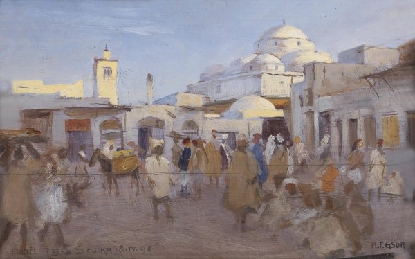 Main Product Photo of Strasenszene im Sonk von Tunis  Painting by Karl Friedrich Gsur