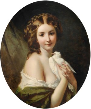 Young Lady With a Dove by Karl Friedrich Johann Von Muller Oil Painting