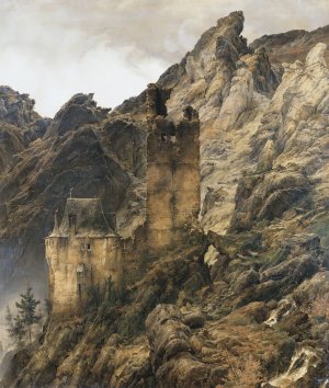 Rocky Landscape, Gorge with Ruins by Karl Friedrich Lessing Oil Painting