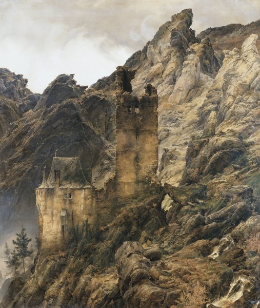 Rocky Landscape, Gorge with Ruins  by Karl Friedrich Lessing - Hand-Painted Oil Painting Reproduction