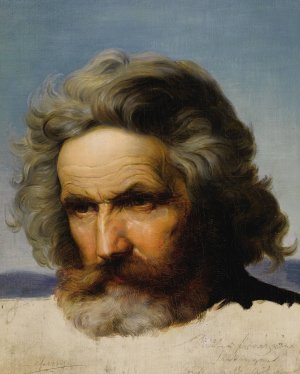 Study of a Bearded Man by Karl Friedrich Lessing Oil Painting