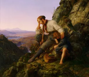 The Robber and His Child by Karl Friedrich Lessing Oil Painting