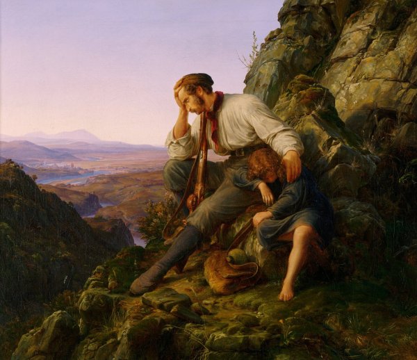 The Robber and His Child by Karl Friedrich Lessing - Hand-Painted Oil Painting Reproduction