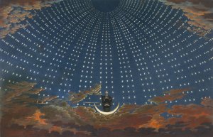 Design for The Magic Flute; The Hall of Stars in the Palace of the Queen of the Night, Act 1, Scene 6 by Karl Friedrich Schinkel Oil Painting
