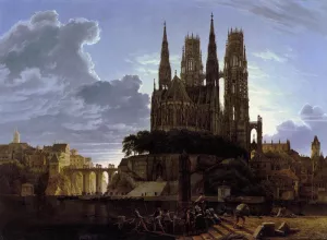 Medieval Town by Water by Karl Friedrich Schinkel Oil Painting