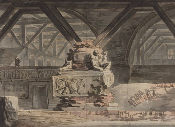 Stage Design - A Sepulchral Vault  by Karl Friedrich Schinkel - Hand-Painted Oil Painting Reproduction