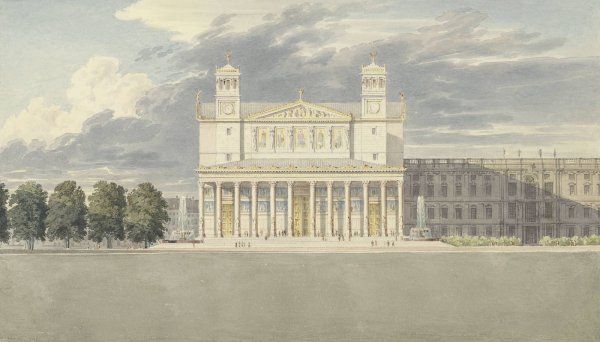 Main Product Photo of The Facade and Suroundings of a Cathedral for Berlin  Painting by Karl Friedrich Schinkel