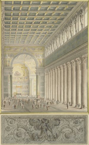 The Nave,Apse,and Crossing of a Cathedral for Berlin by Karl Friedrich Schinkel Oil Painting