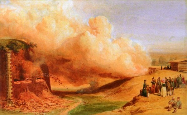 Genietruppen Beim Sprengmanover, 1847 by Karl Girardet - Hand-Painted Oil Painting Reproduction