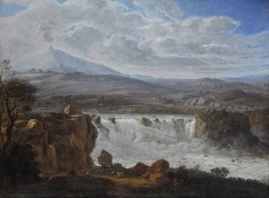 The Caracci Waterfall Near Aderno at the Foot of Mt. Etna by Karl Gothard Grass Oil Painting
